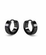 Men Black Unisex Huggie Hoop Earrings in Surgical Stainless Steel 0.5&quot; - $171.73 MXN