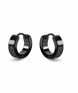 Men Black Unisex Huggie Hoop Earrings in Surgical Stainless Steel 0.5&quot; - £7.21 GBP