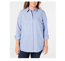Charter Club Womens Plus 14W Blue Combo Long Sleeve Button Up Shirt Top ... - $26.45