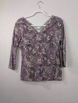 Peter Millar paisley top, Sz S, v-neck, multicolor, side zip, Athleisure... - $21.78