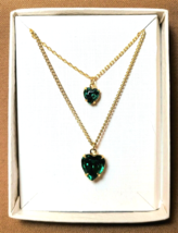 Set of 2 Necklaces for CHILD &amp; 18&quot; DOLL - MAY Birthstone EMERALD Swarovski  New! - £11.64 GBP