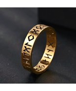 Men&#39;s Women&#39;s Gold Norse Viking Rune Band Ring Stainless Steel Jewelry Gift - £8.61 GBP