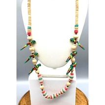 Vintage Wooden Bead Necklace with Colorful Parrot Birds, Tropical Macaw Cruise - £34.13 GBP