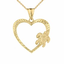 14k Solid Yellow Gold Honu Hawaiian Turtle Heart Pendant Necklace - £124.31 GBP+