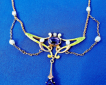 ORIGINAL Diamond Amethyst Nouveau Necklace KREMENTZ Deco Guilloche Ename... - $4,237.24