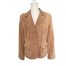 Ann Taylor LOFT Blazer Jacket Womens 12 Brown Leather Lined Button Pockets - $71.24
