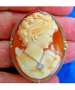 Earth mined Diamond Deco Pendant Antique Victorian 14k Gold Shell Cameo ... - €1.391,98 EUR