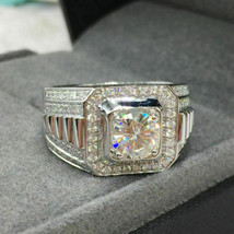 14K White Gold Plated 2.39 Ct Moissanite Cluster Engagement Ring Men&#39;s - $84.57