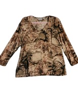Chicos Travelers Top Brown Travel Map Print Slinky Soft 3/4 Sleeve Size ... - €17,29 EUR