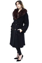 Mob Wife Black Cashmere Coat Riva Matlick RED FOX Fur Collar 1970s M/L W... - $444.61