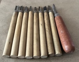 Vintage Wood Carving Chisels / Turning Chisels - 9 Wood Handled Tool Lot - $19.65