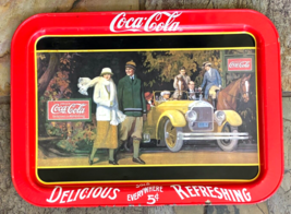 Coca Cola &quot;Touring Car&quot;  Bed Tray 1987 Reproduction Metal 17x13-      3 - $19.64