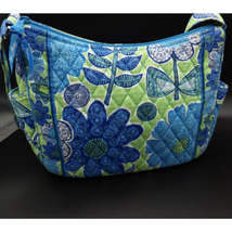 Vera Bradly Doodle Daisy Shoulder Bag Purse Green Blue Floral - $17.81