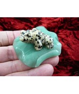 (Y-FRO-LP-702) FROG frogs on LILY PAD stone gemstone CARVING figurine - $24.99