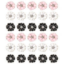 , 30 Pack Buttons Enamel Flower Sewing Button Metal Crystal Rhinestone Flat Back - £13.85 GBP