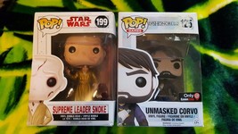 Funko Pop Lot Of 2 Supreme Leader Snoke 199 &amp; Unmasked Corvo Dishonored 125 - $13.86
