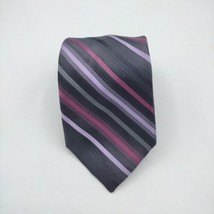 Claiborne Men&#39;s 100% Silk Tie Gray Pink Purple Striped 59&quot; x 3.25&quot; - £11.84 GBP