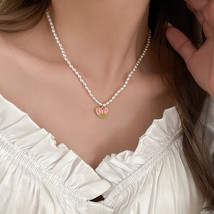 Flower Love Pearl Necklace Girly Sweet Choker Tulip All-Matching Graceful - £7.81 GBP