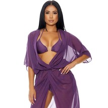 Halter String Bikini Set Sheer Swim Coverup Long Full Length Purple 448796 - £33.85 GBP