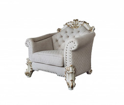 43" Two Tone Ivory Fabric And Antique Pearl Striped Arm Chair - $55,285.79 MXN