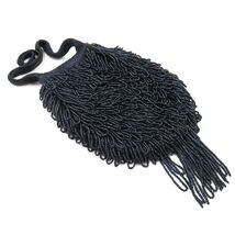 VTG 1940s Dark Blue Carnival Glass Beaded Pouch Bag Tassels Midnight Glam - $69.25