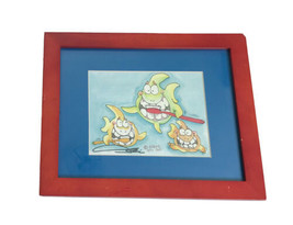 Vintage Signed Steve Gill Watercolor Art Print Sharks Brushing Teeth Framed - £15.82 GBP