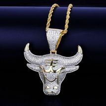 2.5CT Men&#39;s Hip Hop Micro Paved Iced Out Diamond Bull Head Without Chain Pendant - £109.09 GBP