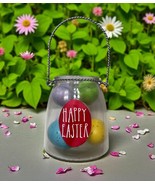 Rae Dunn colorful Easter Eggs in Happy Easter Clear Glass Jar w/Handle EUC - $22.23 CAD