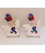 2 Autism Awareness Angel Brooches with White Dresses and Hearts - £9.40 GBP+