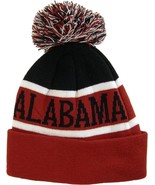 Alabama Wide Stripe Winter Knit Pom Beanie Hat (Black/Crimson) - $27.28 CAD