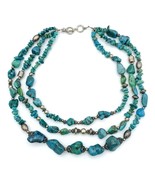 Vintage Sterling Silver Three Strand Layered Turquoise Howlite Necklace - $67.32