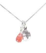 Breast Cancer Survivor Sterling Silver and Crystal Necklace, 16&quot; - £19.92 GBP