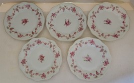 5 Vintage Silesia White Porcelain Pink Flowers 6 1/4&quot; Bread &amp; Butter Plates - £22.59 GBP