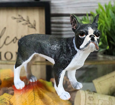 Realistic Miniature Boston Terrier Puppy Dog With Faint Red Face Figurine - $12.99