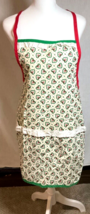 Handmade Apron Christmas Wreath &amp; Bows Print Lace 3 Pockets 28&quot; Long Vin... - £14.00 GBP