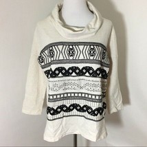 Lucky Brand Ivory Black Embroidered Cowl Neck Top Sz Small - £11.65 GBP