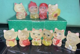 Chinese Fengshui  Lucky Cat Maneki Neko Figurine Cute Kitten Sitting set 10 PC - £17.58 GBP