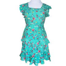 BOG COLLECTIVE LOTTIE &amp; HOLLY GREEN PINK FLORAL MINI DRESS SIZE XS TIERE... - $17.58