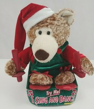 Dan Dee Animated Singing Dancing Teddy Bear In Green &amp; Red Outfit W/ Skis In Box - £11.55 GBP
