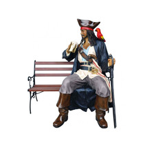 Pirate Captain Jack Sitting On Bench Life Size Statue - $3,988.53