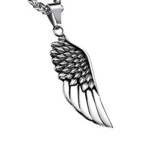 Mens Womens Silver Angel Wing Feather Pendant Necklace Punk Jewelry Chain 24&quot; - £8.83 GBP