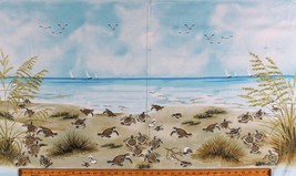 24&quot; X 44&quot; Panel Turtle March Sea Turtles Sand Blue Cotton Fabric Panel D482.52 - £7.94 GBP