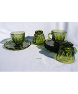 4 Vintage Fairfield Avocado Green Cup &amp; Saucer Sets by Anchor Hocking Gl... - £15.73 GBP