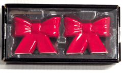 Beekman Home Red Ribbon Salt Pepper Shakers Ceramic Holiday Dining Gift New - $18.97