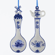 Kurt Adler Set Of 2 Hand Painted Porcelain Delft Blue Spoon Christmas Ornaments - £8.75 GBP