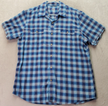 IZOD Shirt Mens XL Blue Plaid Cotton Relaxed Classic Logo Collared Button Down - £13.08 GBP