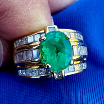 Earth mined Emerald Diamond Deco Engagement Ring Solid 14k Gold Solitair... - £6,065.31 GBP