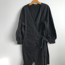 Eloquii Dress Black Denim 22 V Neck Wrap Belted Long Puffed Sleeves Casu... - £20.95 GBP