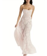 Pale Pink Brocade Lace Up Back Low Cut Spaghetti Strap Floor Length Summ... - $76.95