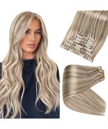 Full Shine Hair Extensions Real Human Hair Clip ins Blonde Highlight Sea... - $69.99